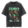 Men Casual Oversized Washed Harajuku T-shirt Washed Japanese Anime One Piece Graphic Loose Streetwear Black Tops Tees